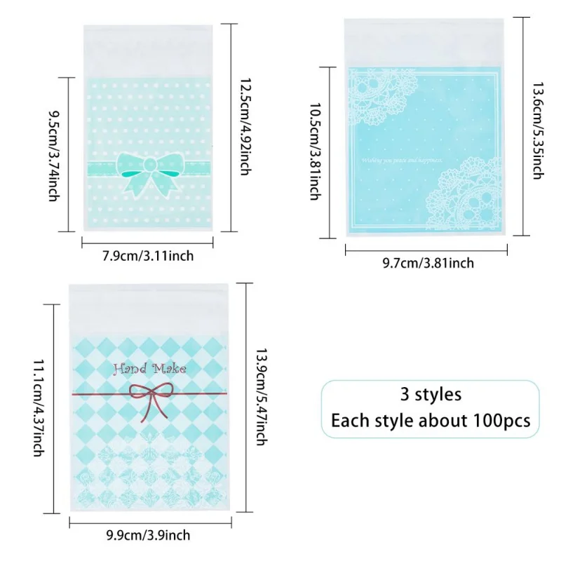 Cute OPP Cellophane Bags Mixed Pattern Clear Plastic Self Sealing Envelope Pouches for Party Jewelry Candy Cookies Packing