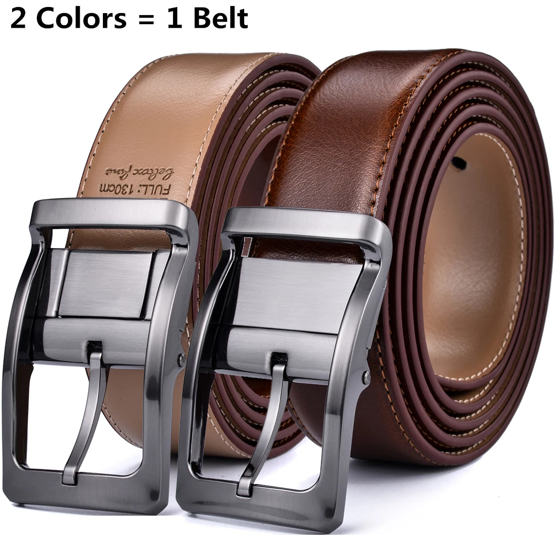 Men's Reversible Classic Dress Belt Leather Rotating Buckle Two In One By Beltox Fine