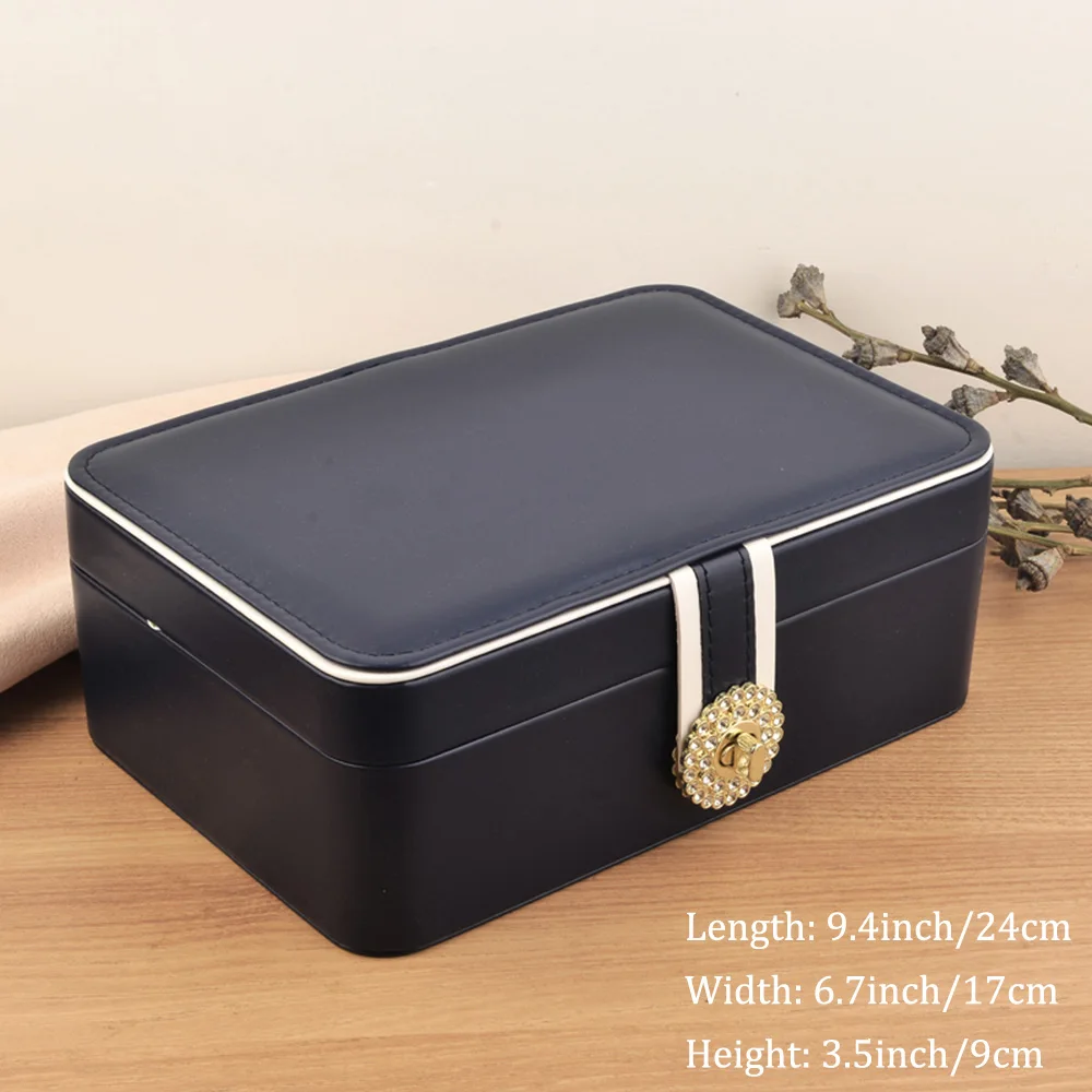 2-Layer Jewelry Box Organizer PU Leather Watch Storage Case Earrings Rings Necklaces Display Holder with Removable Tray Gift