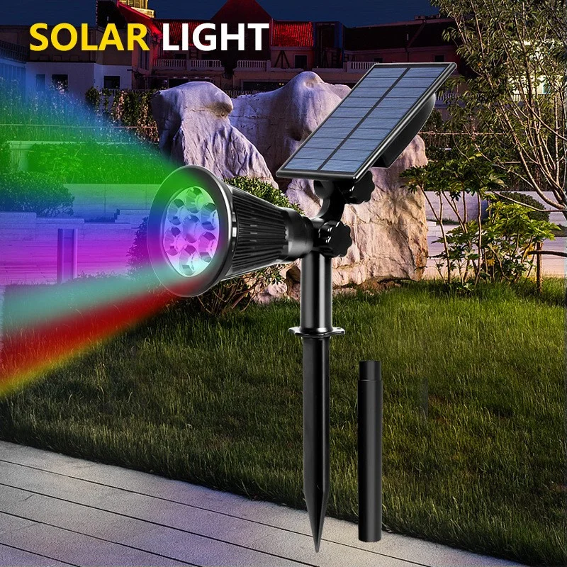 

Уличный Точечный светильник на солнечной батарее, 7 светодиодов, регулируемая Водонепроницаемая настенная лампа RGB, автоматическое ВКЛ./ВЫК...