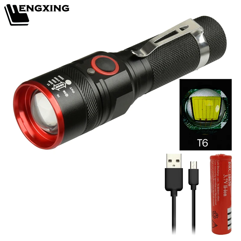 

XM-L T6 Led Flashlight High Quality Aluminum Usb Rechargeable Torch 18650 Battery Zoomable Lantern Waterproof for Camping Light