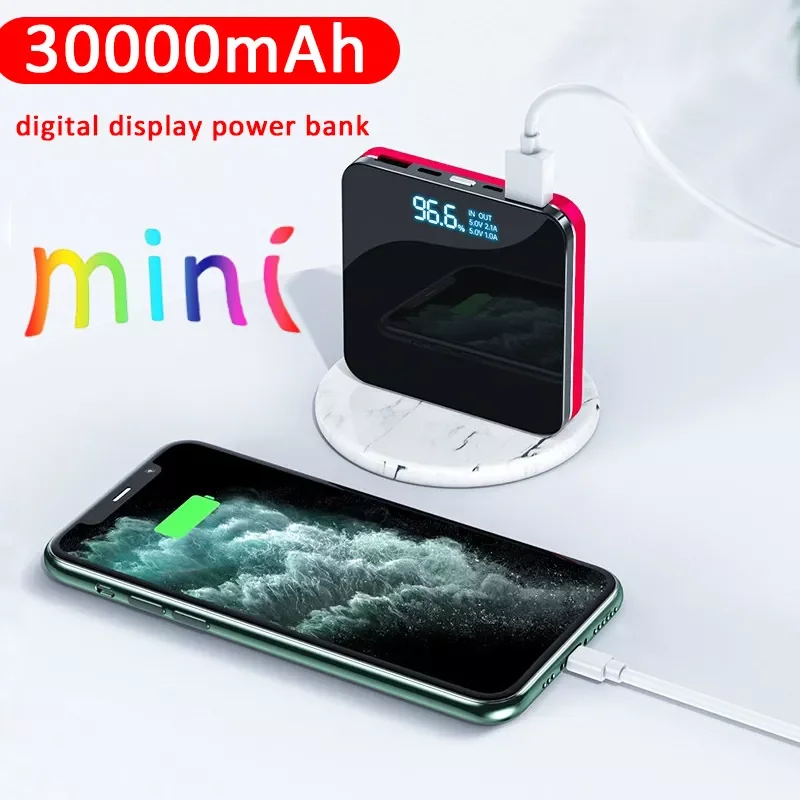 

NEW2023 Mini Power Bank 30000mAh Portable Powerbank LCD Digital Display Fast Charger for iphone External Battery Quick Charging