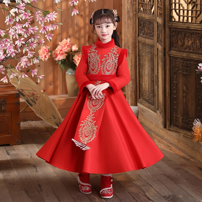 

Hanfu girls' dress 2022 spring and Autumn New Plush Chinese children's Tang dress super fairy little girls' Princess Dress