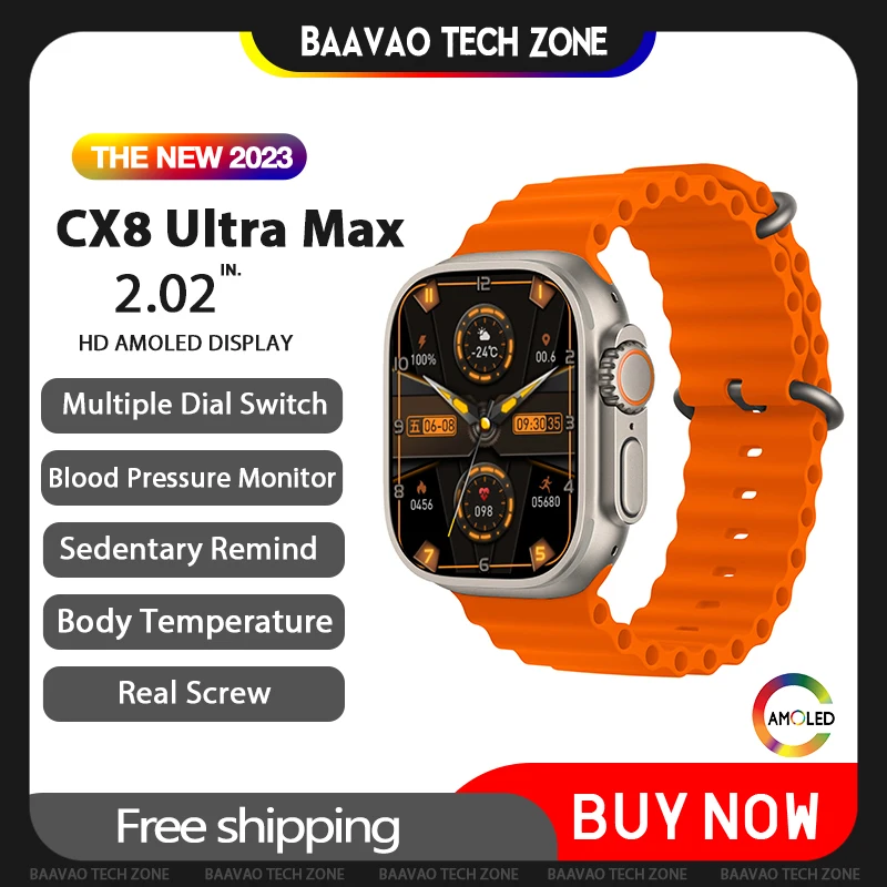 

Смарт-часы CX8 Ultra Max, Беспроводная зарядка, Bluetooth, звонки, IP67, водонепроницаемый браслет, реальный винтовой спортивный режим, смарт-часы для му...