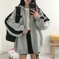 patchwork oversized zip hoodie korean fashion long sleeve women clothing harajuku hoodie springautumn sweatshirt winter jacket