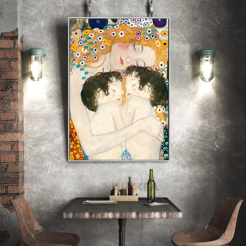 

Gustav Klimt Home Decor Modular Wall Art Prints Pictures Mother Love Twins Baby Painting Nordic Style Canvas Poster Living Room