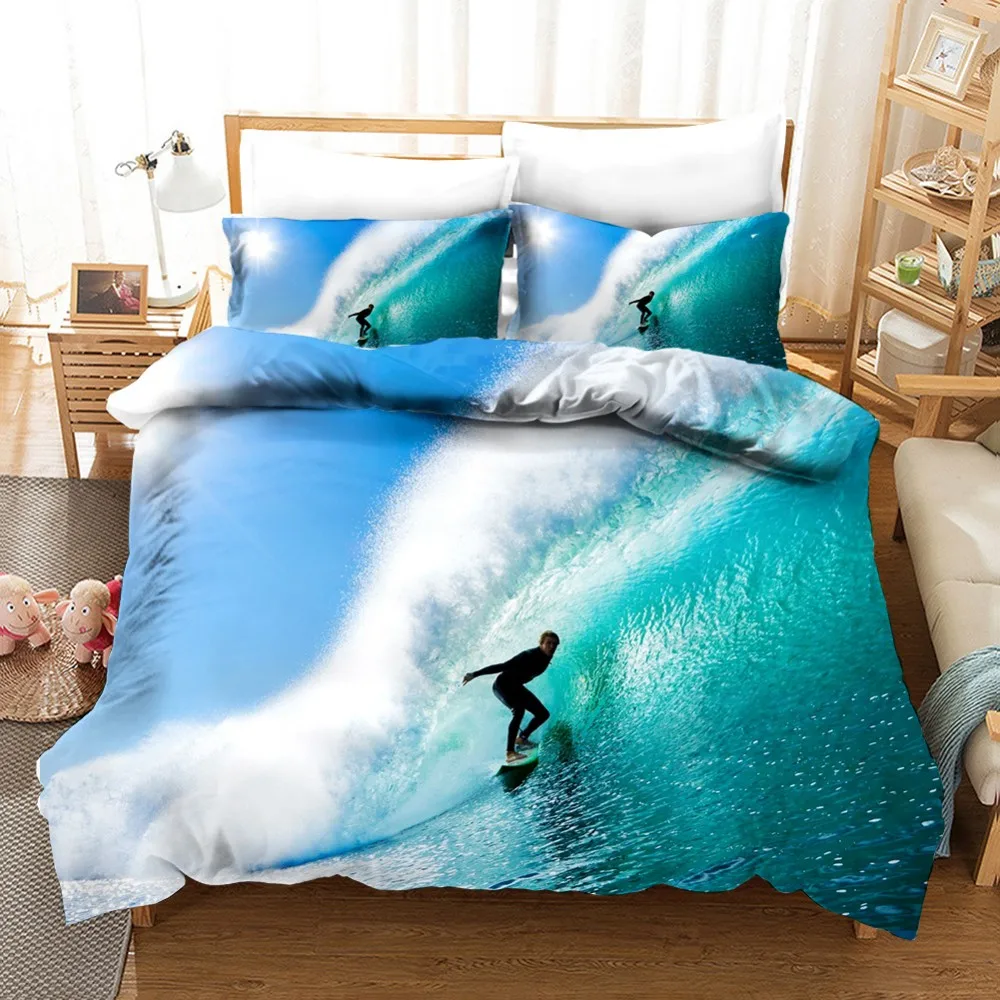 

2022 New Surfing Sport Theme Bedding Set 2/3pcs Queen/King 220x240 Size Sea Wave Polyester Quilt Cover For Adult Teen Bedclothes