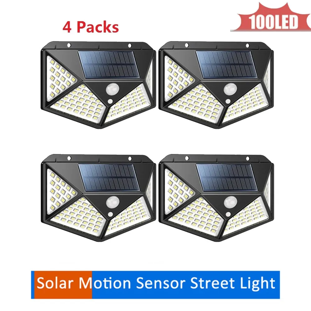 

1-4pcs 100LED Solar Rechargeable PIR Motion Sensor LED Garden Light Lawn lamp LEDs Outdoor Waterproof Fence Yard Pathway Night L