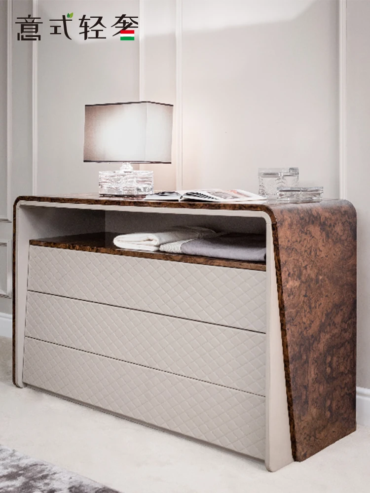 

Italian style light luxury minimalist luxury high-end timing living room mirror skin-friendly paint TV cabinet