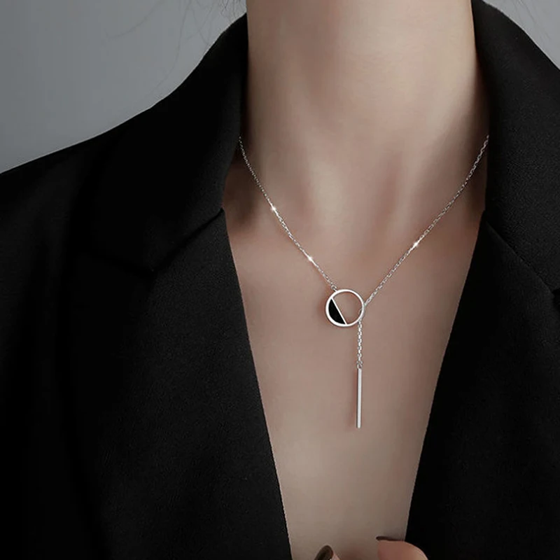 

NEW Silver Color Necklace Shiny And ExquisiteRound Rectangle Choker Birthday Gift For Women Fashion Jewelry