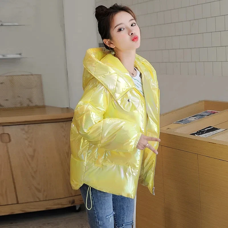 Disposable Shiny Down Cotton Jacket Women 2022 Winter New Korean Loose Casual Padded Coat Female Hooded Large Size Warm Parkas