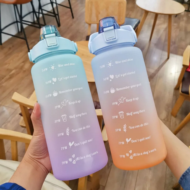 

Large Capacity Water Cup Outdoor Sports 2000ml Portable Travel Gradient Frosted Water Bottle Spring Straw Cup