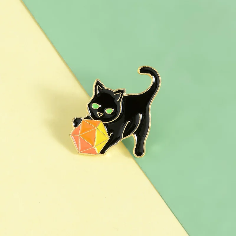 Cartoon Animal Black Cat Enamel Brooch Kitten Play Ball Fun Alloy Pins Badge Bags Accessories Fashion Woman Jewelry Gifts images - 6