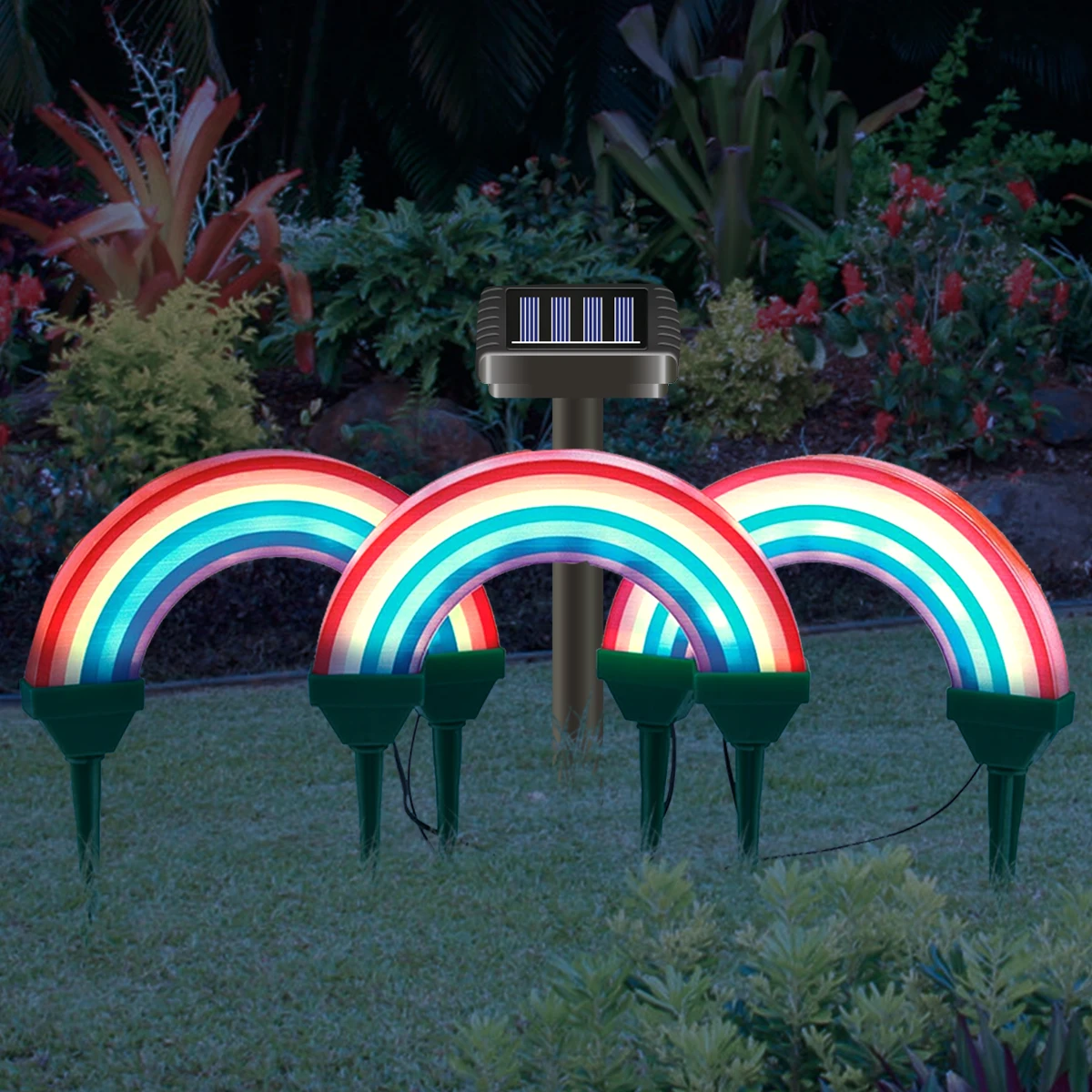 

Solar Lights Outdoor Solar Stake Lights LED Rainbow Shape Stake Light Waterproof Solar Landscape Lights Decoration Solar Pathway