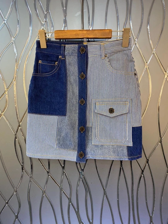 

Женская Облегающая джинсовая юбка, модная пикантная обтягивающая юбка контрастных цветов в полоску, модель 2022, 722