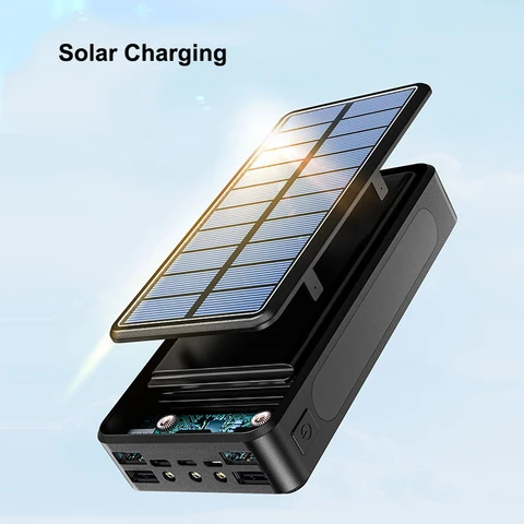 Солнечная батарея 50000 мАч 4 USB Портативное зарядное устройство с быстрой зарядкой Powerbank для iPhone Samsung Huawei Xiaomi Внешняя запасная батарея