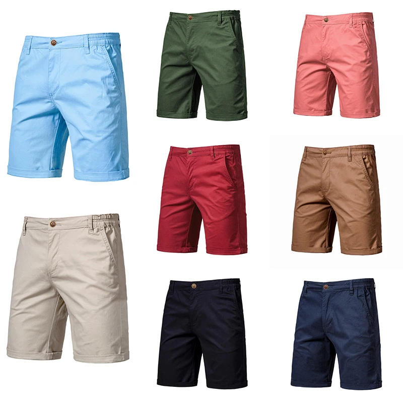 

FSSMER Cotton Solid Shorts Mens Casual Business Straight Slim Shorts Beach Half Pants Cargo Shorts