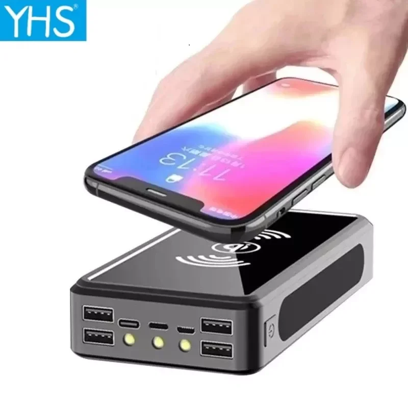 

2023New 30000mAh Solar Wireless Power Bank Portable Phone Fast Charging External Charger 4 USB PoverBank LED Light for Iphone Mi