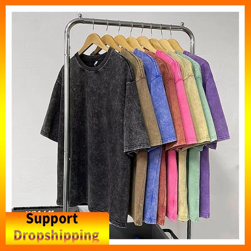 

Oversized Batik Acid Washed T-shirts Men Short Sleeve Tees Streetwear Summer Man Tshirt Heavy Fabric Cotton Luxury Top Tee Shirt