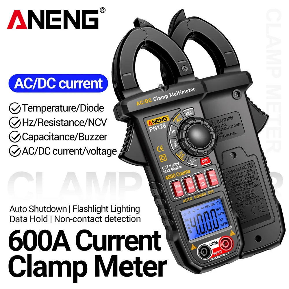 

ANENG PN128 Clamp Meter 600A High Precision AC/DC Current Voltage NCV 4000 Count True RMS Digital Multimeter Test Measure Tools