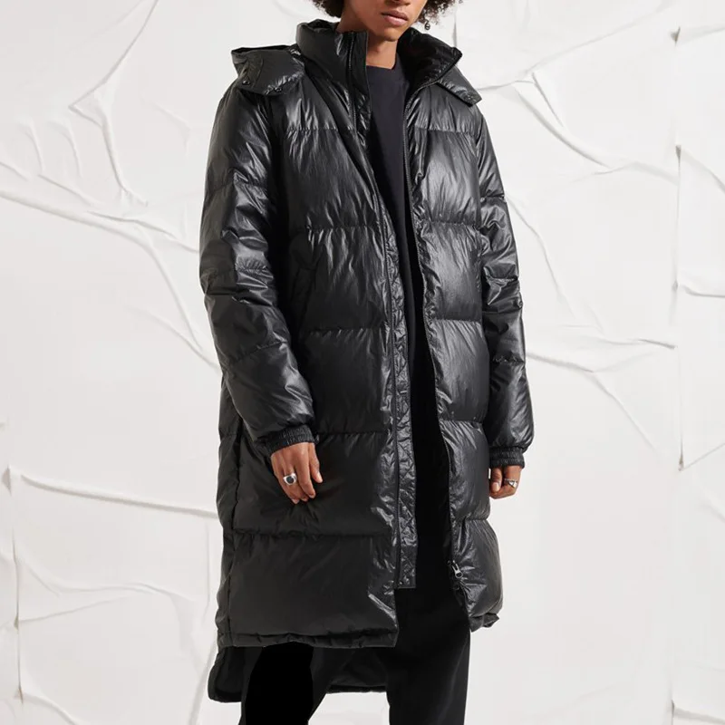 LUCLESAM Men's Cotton Padded Coat Hooded Thicked Long Winter Coat for Man New Large Size Male Warm Black Windbreaker Jackets