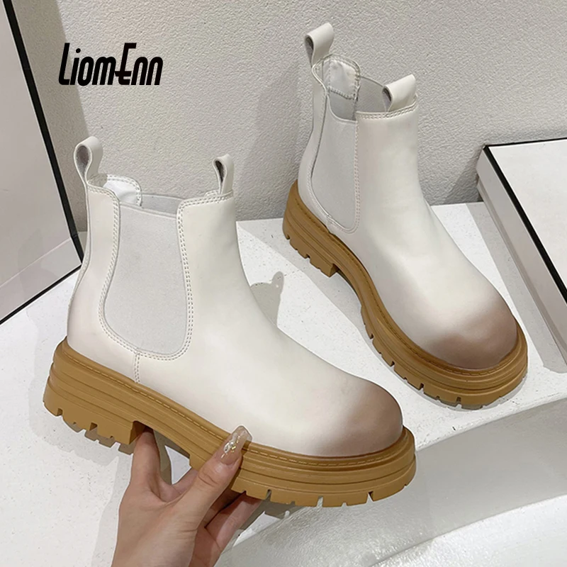 

Женские ботинки челси на платформе, Черные ботильоны из искусственной кожи на меху, Короткие массивные готические ботинки в стиле панк, Осе...