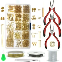 earring making supplies kit with jump rings eye pins earring backs earring hooks roll fish line jewelry pliers
