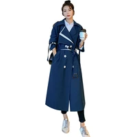 windbreaker womens lapel 2022 spring and autumn wear mid length casual belt slimming color matching temperament coat button