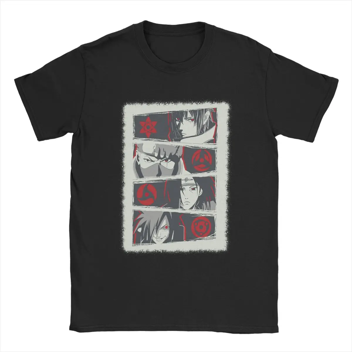 

Men's Sharingan Bandai Naruto Kakashi Sasuke T Shirt Anime 100% Cotton Clothes Short Sleeve Round Collar Tees Big Size T-Shirts