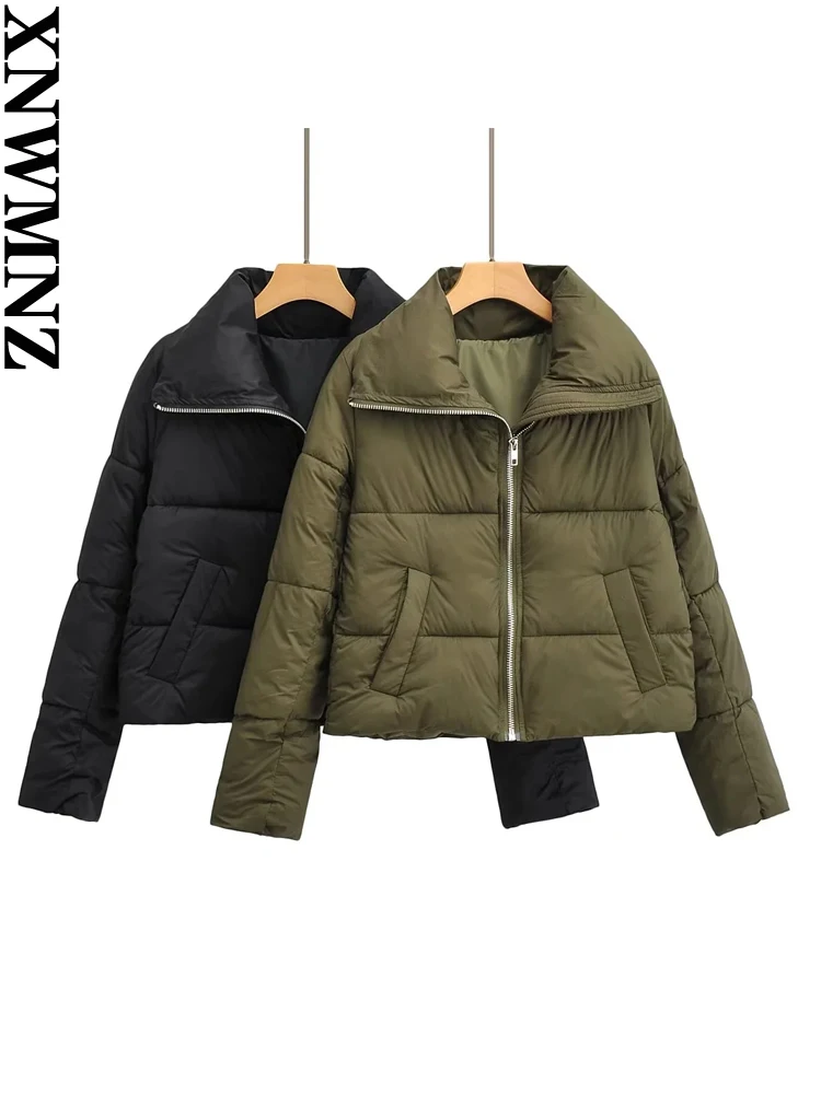 

XNWMNZ 2022 женская модная теплая хлопковая куртка куртка женская короткая хлопковая куртка на молнии с воротником-стойкой женское шикарное зим...