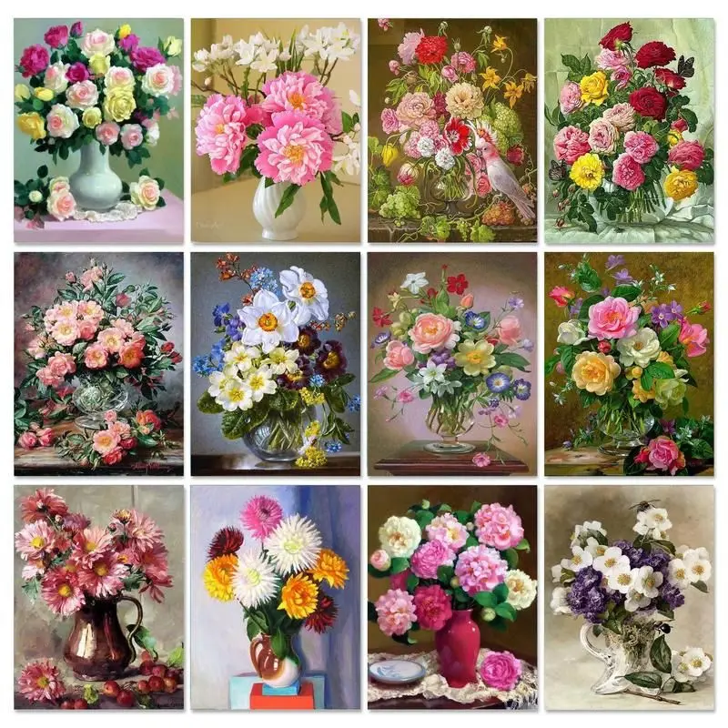 

SDOYUNO Diy Pictures By Number Flowers Kits 40x50cm Frame Painting By Numbers Vase Drawing On Canvas Home Decor