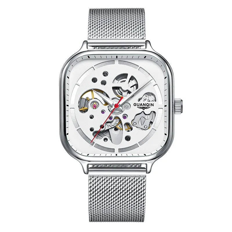 

Men's Watch Fully Automatic Mechanical Watch Waterproof Watch with Square Mesh Belt Watch Hollow Out Watch