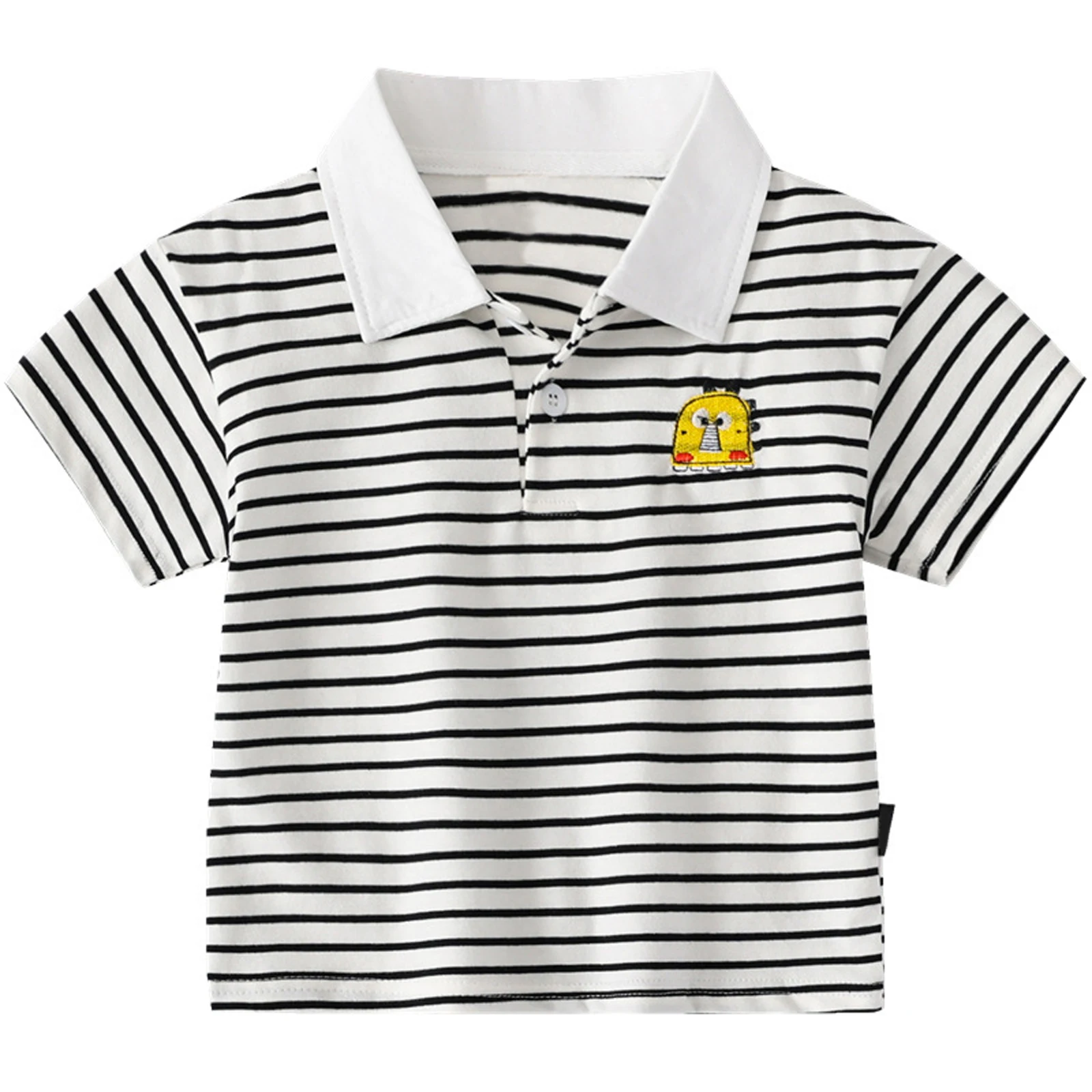 

Baby Boys Casual Clothing Short Sleeve Turndown Collar Button Closure Cartoon Print Top summer T-shirt for babay boys