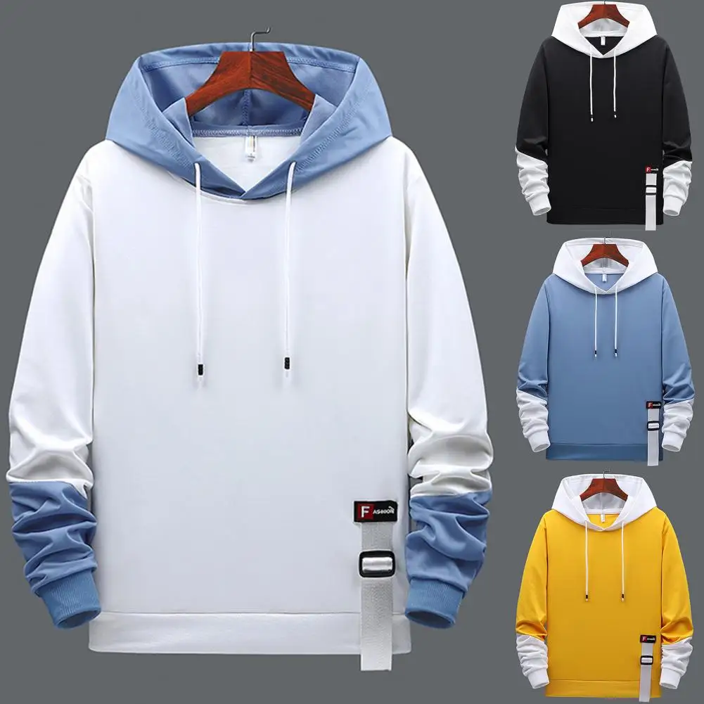 

All Match Stylish Pullover Skin-friendly Loose Spring Hoodie Loose Student Hoodie Contrast Colors for Work