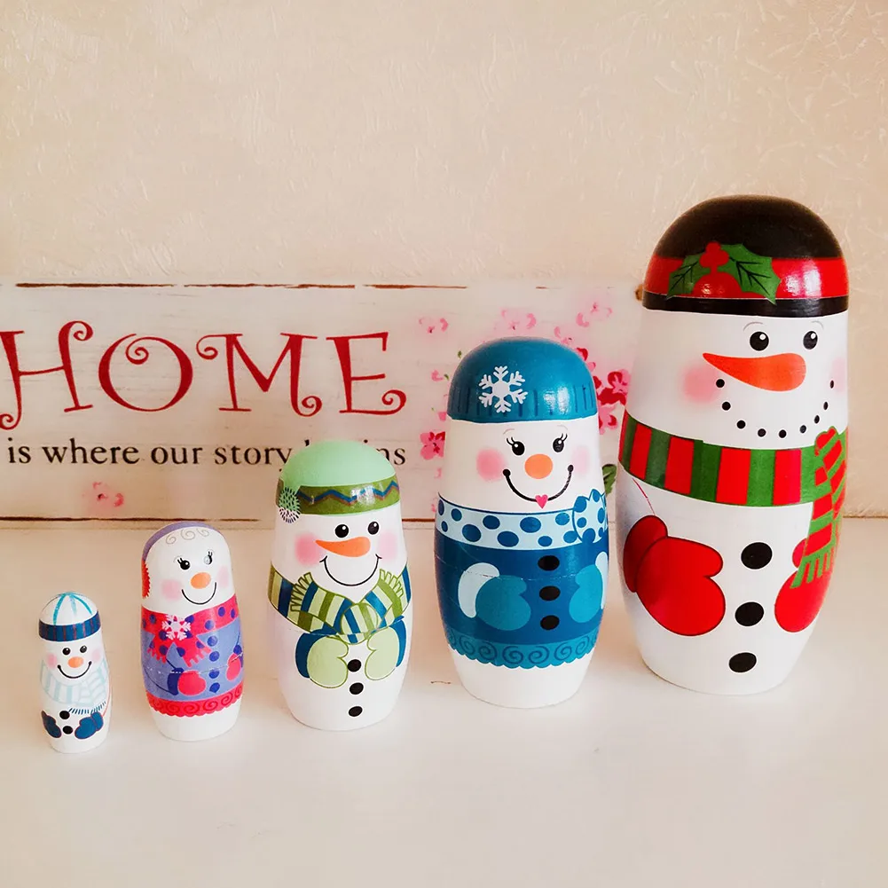 

5Pcs/Set Christmas Snowman Russian Wooden Matryoshka Nesting Dolls Kid Toy Gifts