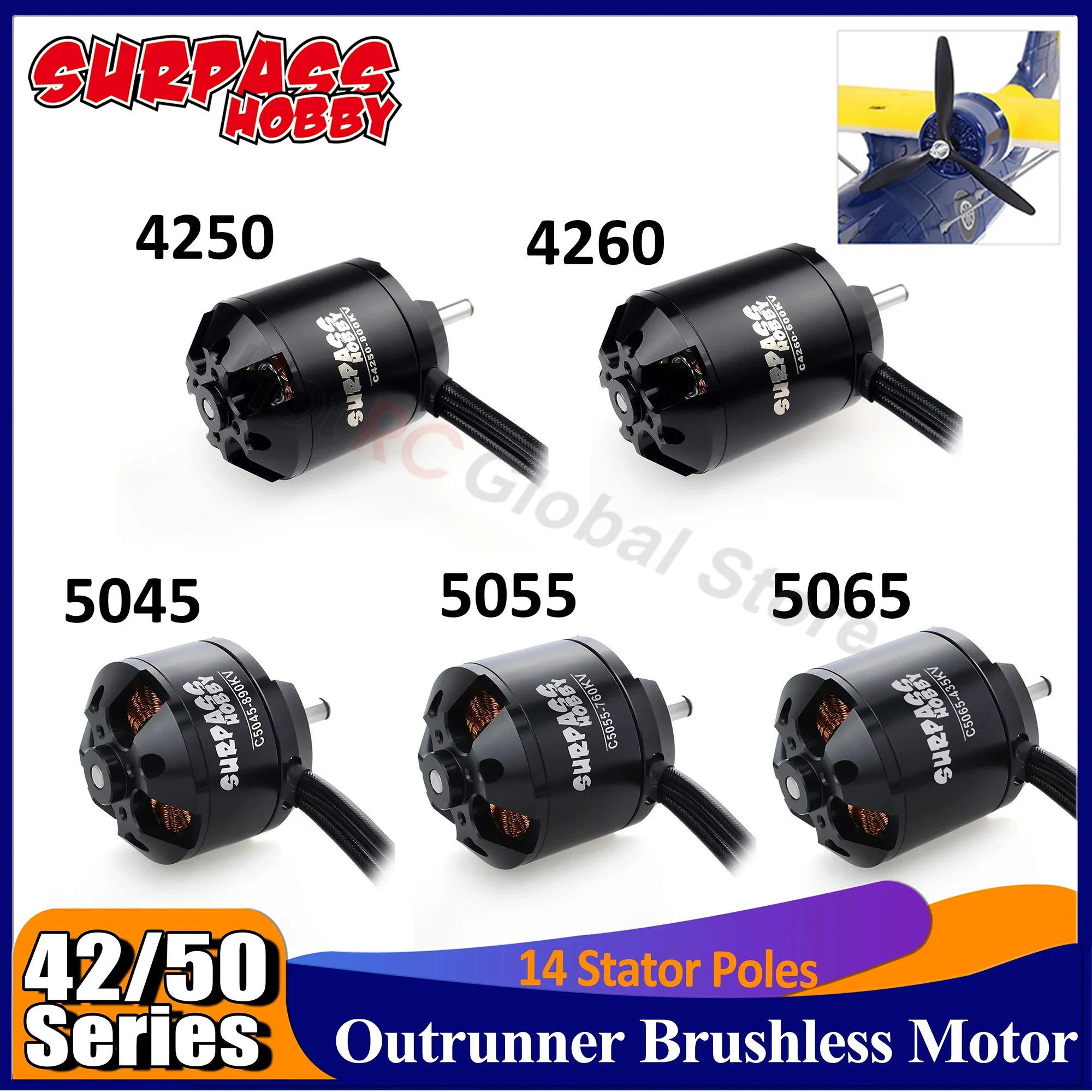 

Outrunner Brushless Motor Surpass Hobby C4250 C4260 C5045 C5055 C5065 14Poles for RC UAV Aircraft Multicopter Plane Helicopter