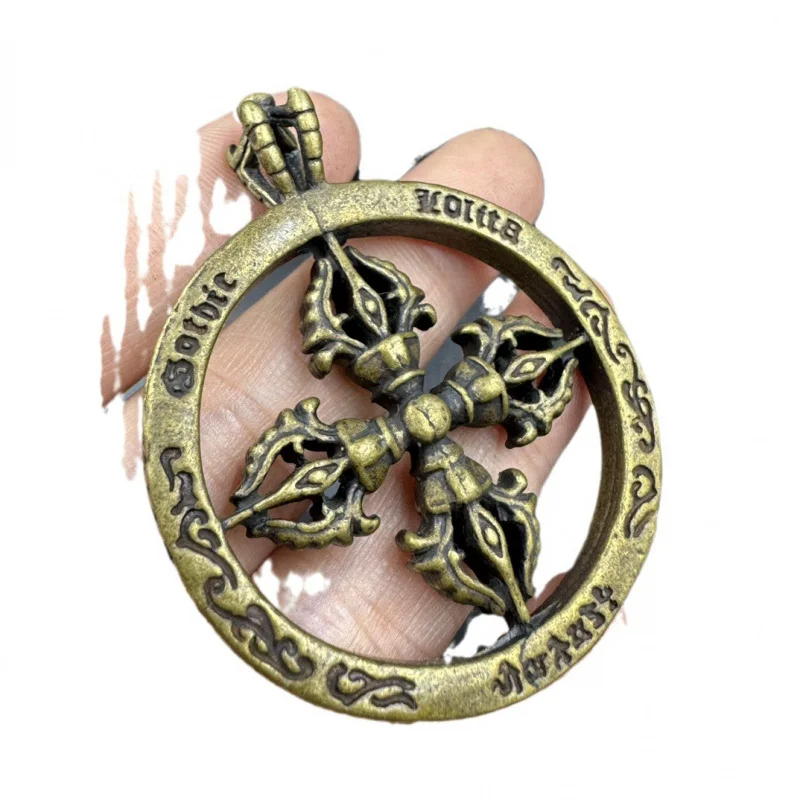Чистый латунный круглый крест Monster Subduing Club Подвеска Религиозный Dharma-Vessel Ручные