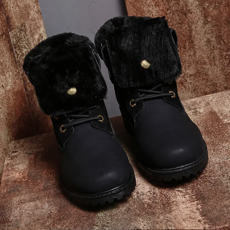 Ankle Boots Waterproof Warm Women Flat  Quality PU Leather Platform Cow Muscle Sole Winter Shoes Woman