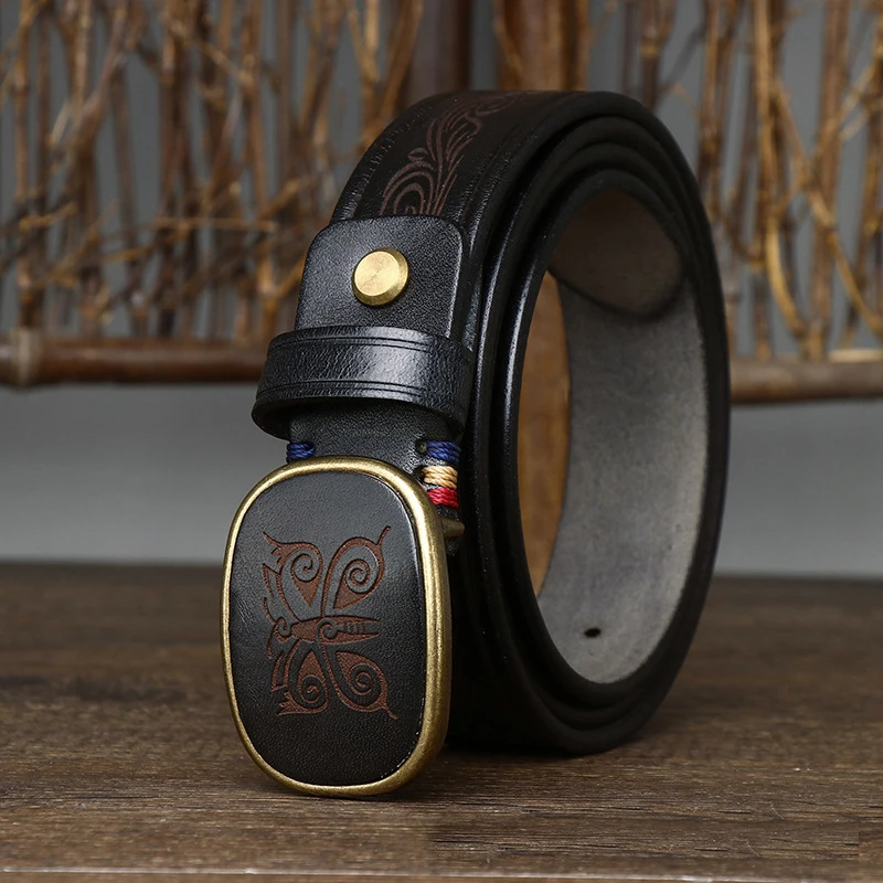 

Мужской ремень из натуральной воловьей кожи, с гладкой пряжкой, 3,5 см