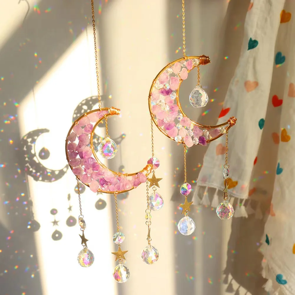 

Кристаллы Moon Sun Catchers, Золотая подвеска в виде Ловца солнца, стеклянная Радуга, кристаллы для окон, круглая Призма из драгоценных камней, деко...