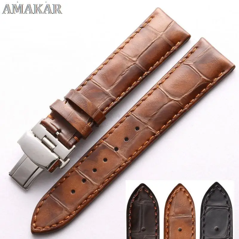 

High Quality Watch Accessories 18 19 20 22 Mm Watchband Vintage Style Genuine Leather Strap Watch Band For IWC