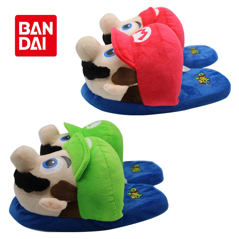 

28cm Mario Dolls Slippers Toys Home Shoes Cotton Plush Winter Home Woman Man Luigi Slipper Indoor Cute Slippers Birthday Gift