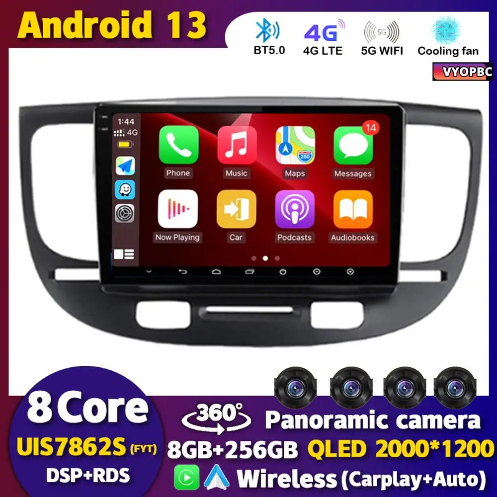 

Android 13 Carplay Auto Car Radio Stereo For Kia RIO 2 RIO2 2005-2008 2009 2010 2011 Multimedia Player GPS WIFI+4G 360 Camera BT