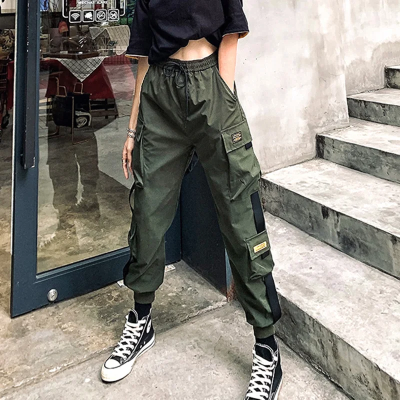 

Harajuku Multi Pockets Cargo Pants Women Slim Harem Pants Bf Korean Elastic Waist Sweatpants Thin Casual Trousers Punk New