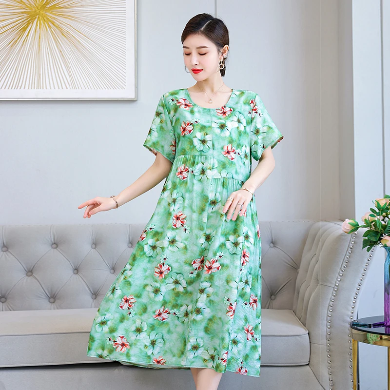 

Casual Summmer Women Dresses 2022 Vintage Floral Dress Sundress Short Sleeve O-neck Plus Size Vestidos Print Female