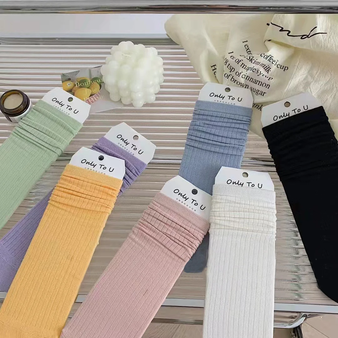 

2022 Long Socks Women's Casual Solid Color New Fashion Thin Soft Cotton Breathable Summer Crew Woman Socks Striped Korean Style