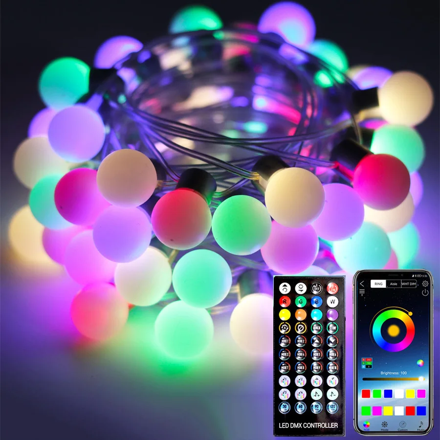 

7.5M 50LED Globe String Light Outdoor Bluetooth App Control Christmas Fairy Light Smart RGB Party Bedroom Wedding Decor Garland