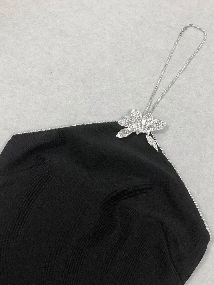 Женское облегающее мини-платье со стразами Элегантное Черное вечернее Клубное