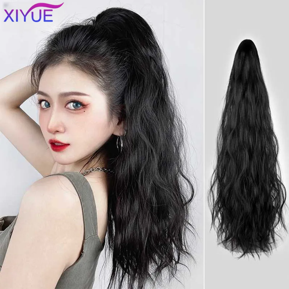 

XIYUE Horsetail wig female long curly hair claw clip fluffy water wave pattern high horsetail summer natural claw clip fake hors