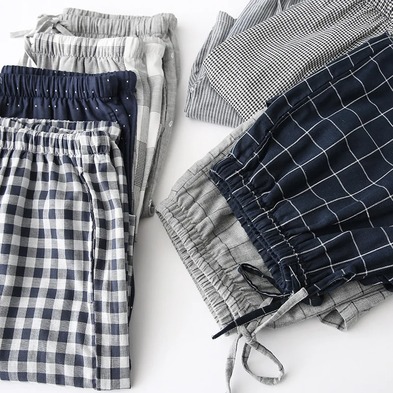 Pajamas for Men Cotton Summer Can Be Worn Outside  Loose Home Shorts Large Size Plaid Beach Pants Soft and Leisure Sleepwear